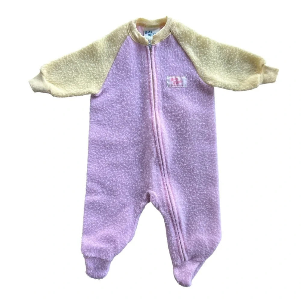 Baby Bgosh by OshKosh 6 Mon. Yellow Pink Fleece Footed Sleeper Front Zip Vintage